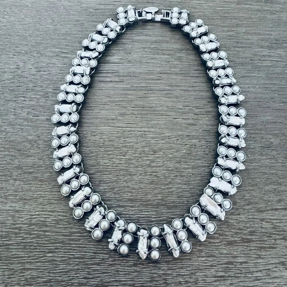 Ann Taylor Vintage Pearl Silver Collar Necklace